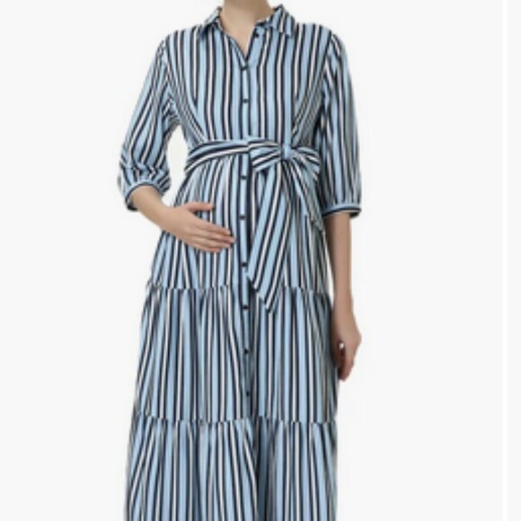 Kimi + Kai Maternity "Ruby" Nursing Maxi Shirt Dress - Picture 7 of 7